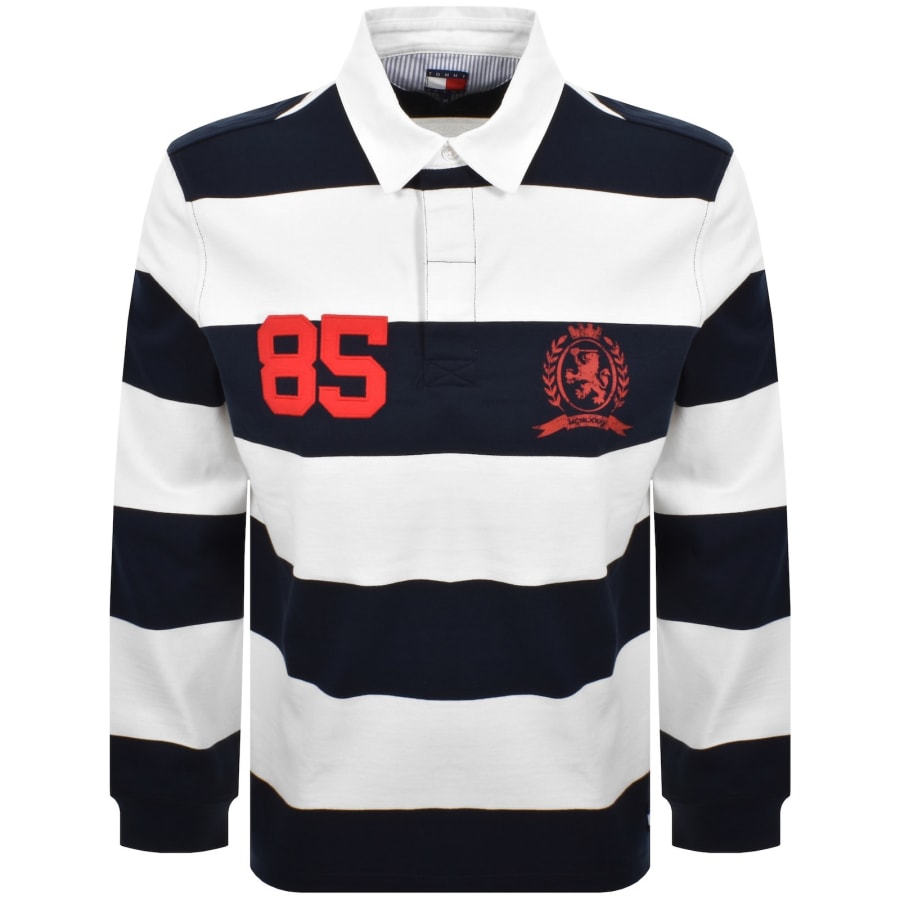 Image number 1 for Tommy Jeans Stripe Rugby Polo Shirt Navy