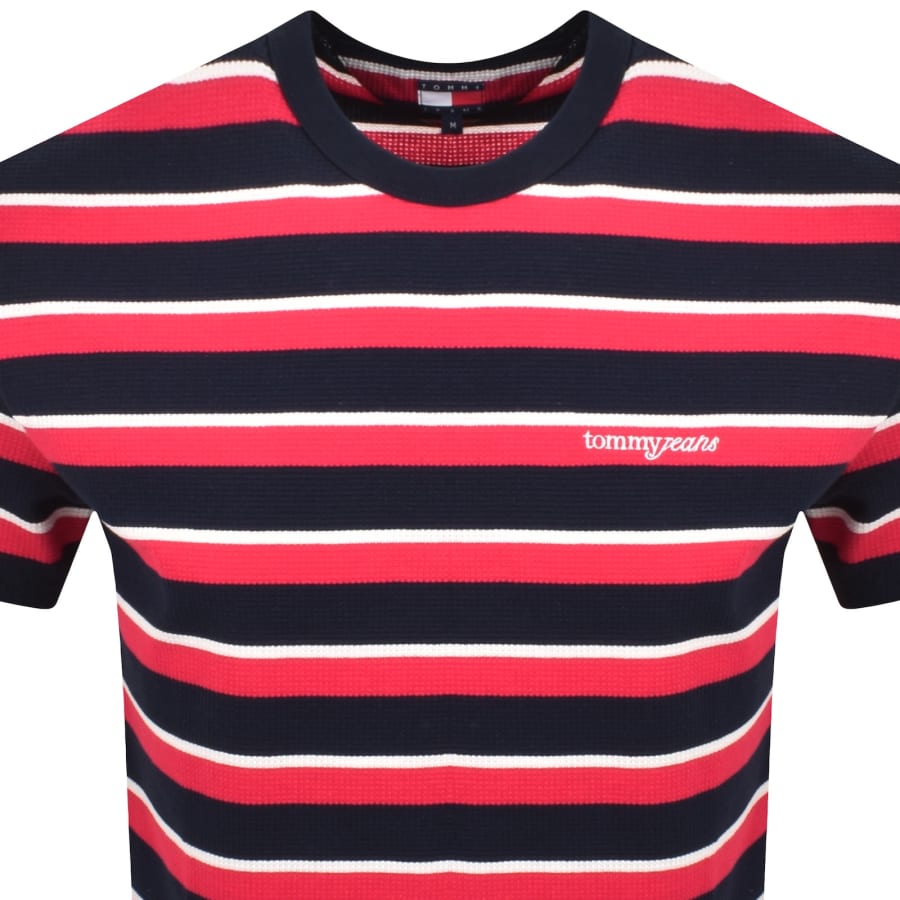 Image number 2 for Tommy Jeans Waffle Script Stripe T Shirt Navy