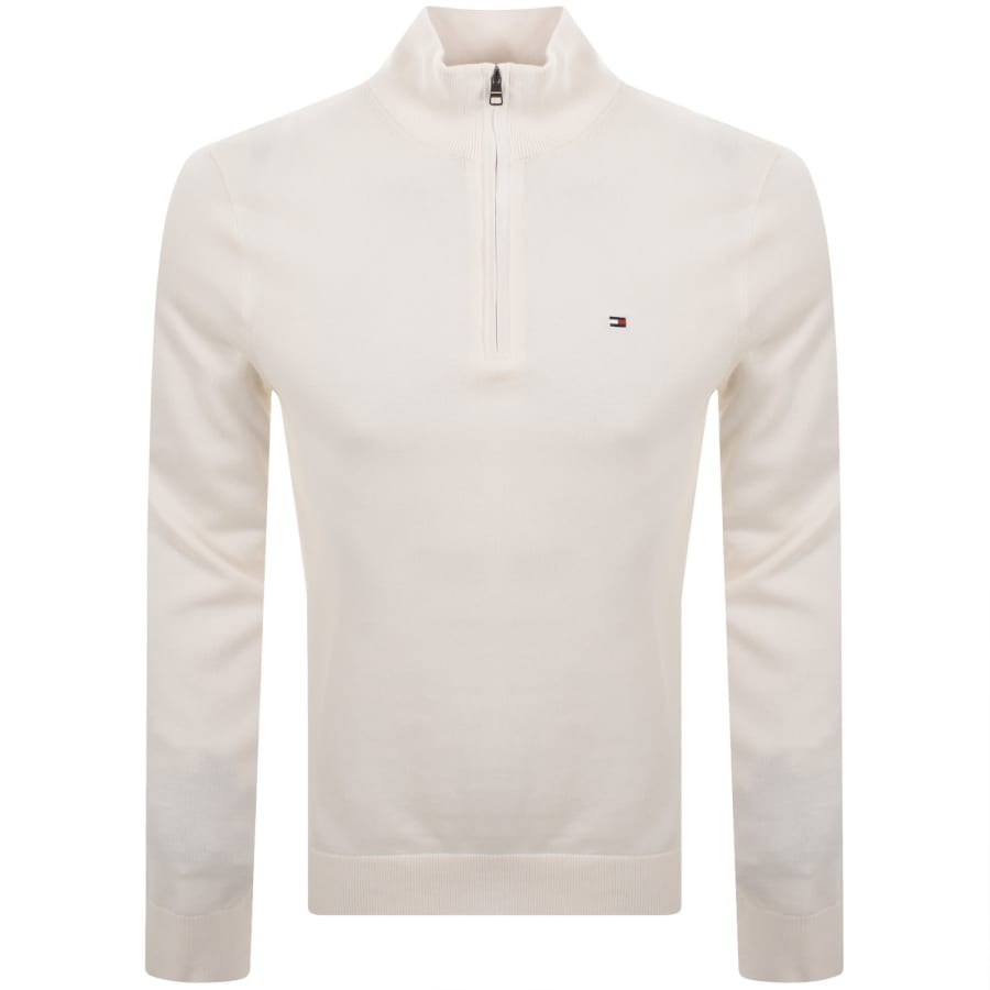 Image number 1 for Tommy Hilfiger Quarter Zip Jumper Ivory Petal