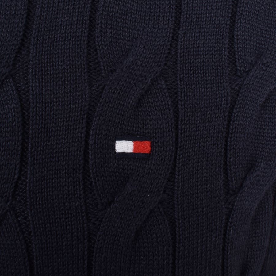 Image number 3 for Tommy Hilfiger Quarter Zip Cable Knit Jumper Navy