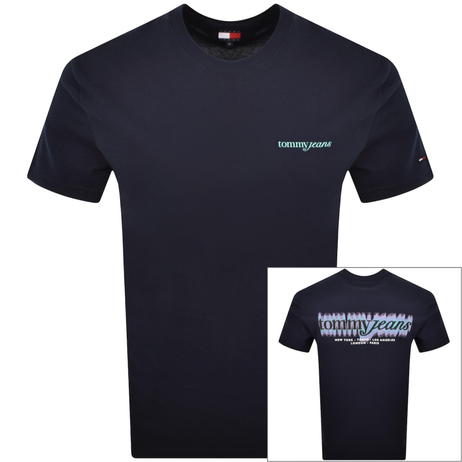 Image number 1 for Tommy Jeans Blur Script T Shirt Navy
