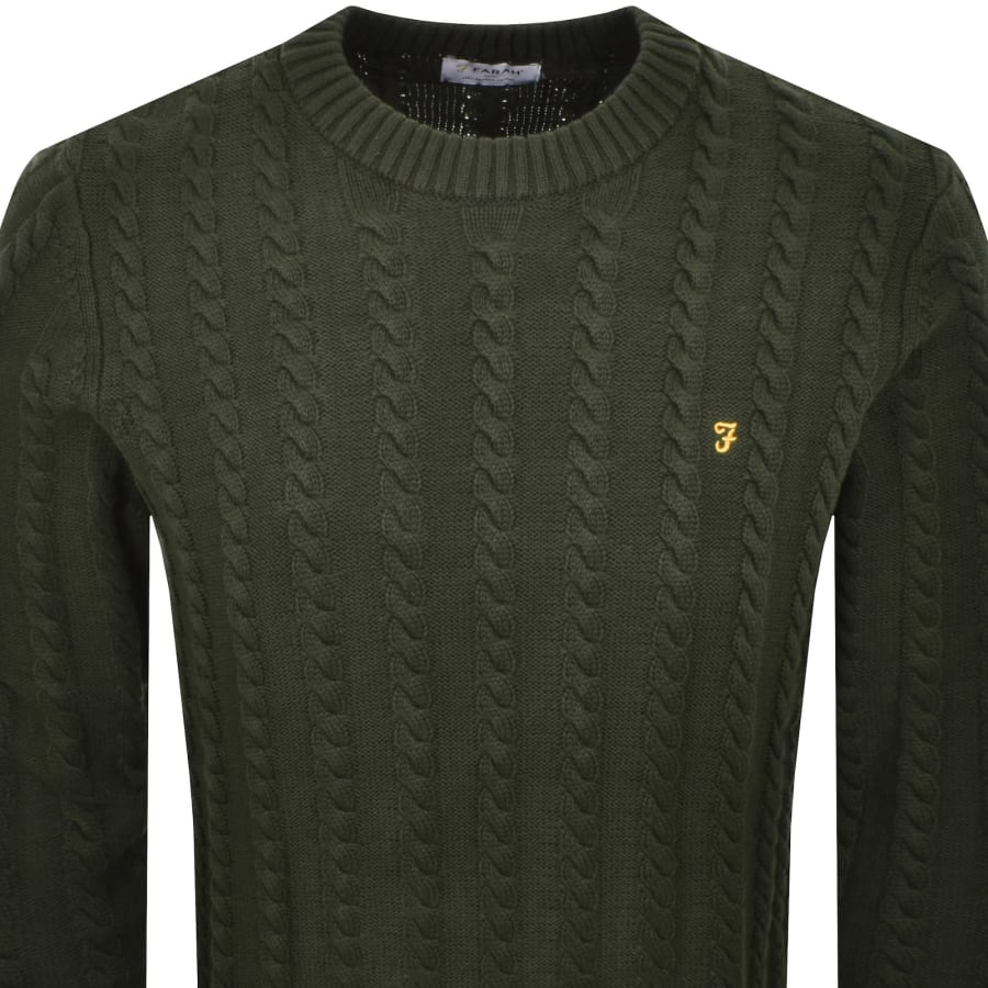Image number 2 for Farah Knight Cable Knit Jumper Evergreen