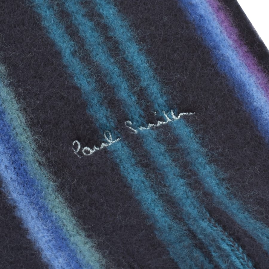 Image number 3 for Paul Smith Stripe Wool Scarf Blue