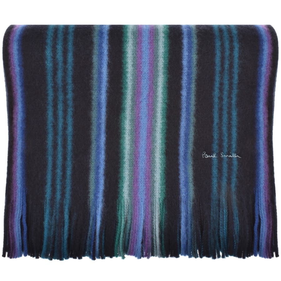 Image number 1 for Paul Smith Stripe Wool Scarf Blue