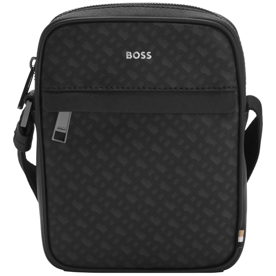 Image number 1 for BOSS Leather Monogram Reporter Bag Black