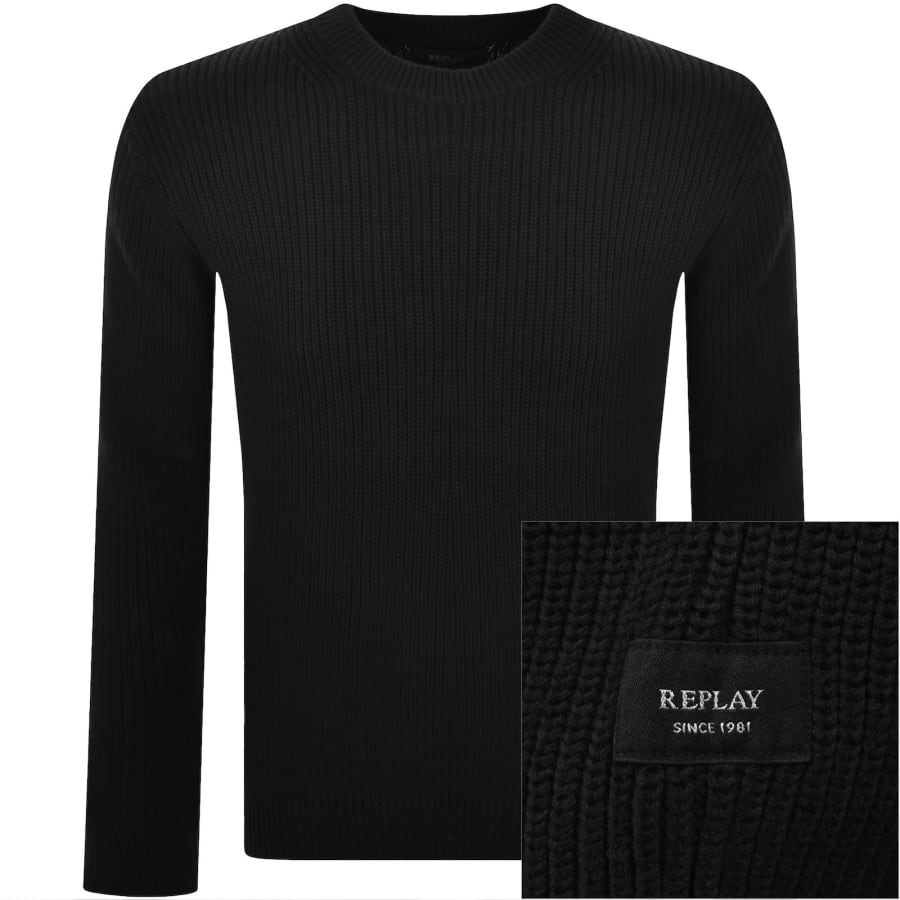 Image number 1 for Replay Crew Neck Knit Jumper Black