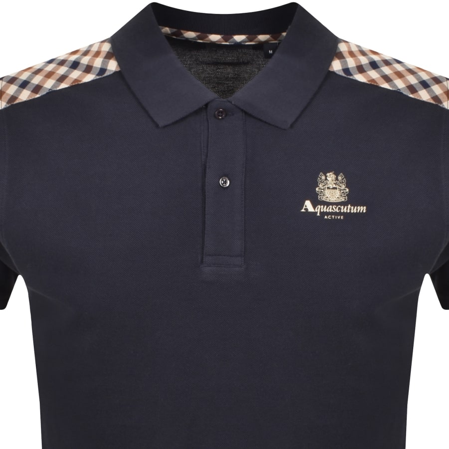 Image number 2 for Aquascutum Check Shoulder Polo Navy