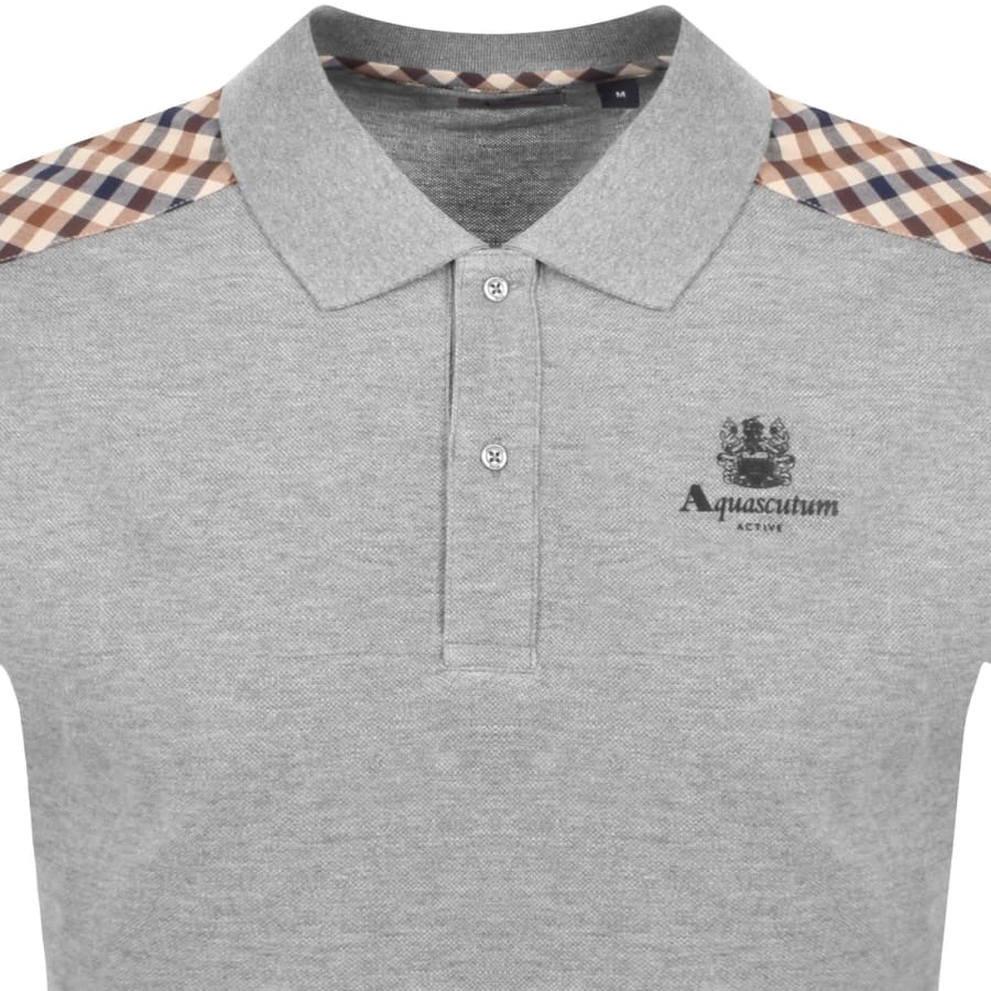 Image number 2 for Aquascutum Check Shoulder Polo Grey