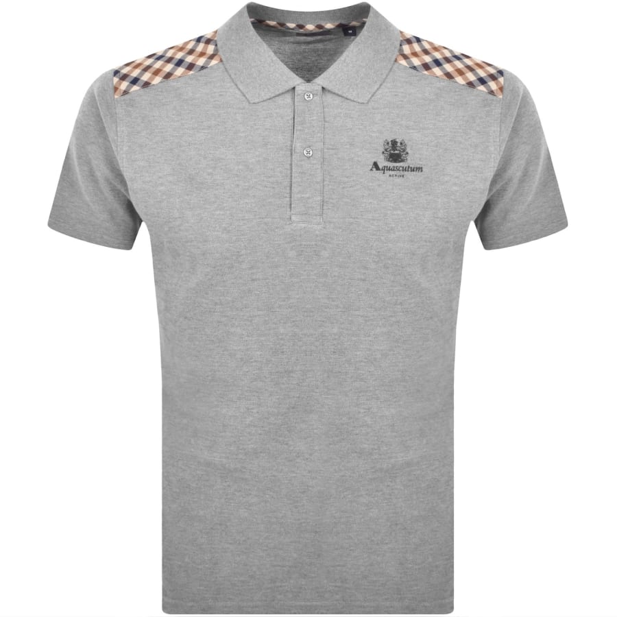 Image number 1 for Aquascutum Check Shoulder Polo Grey