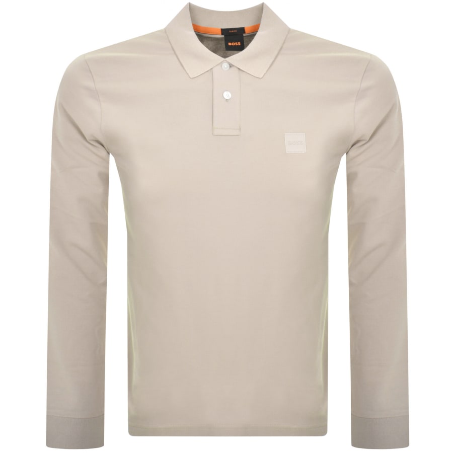 Image number 1 for BOSS Long Sleeve Passerby Polo T Shirt Beige