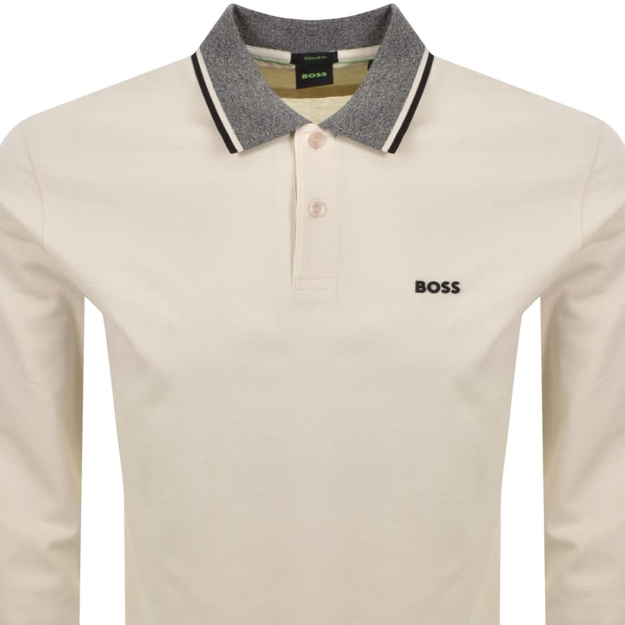 Image number 2 for BOSS Plisy Long Sleeve Polo T Shirt Cream