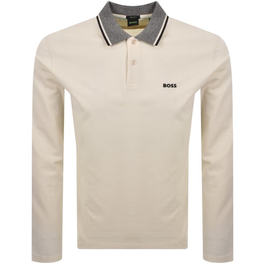 Image number 1 for BOSS Plisy Long Sleeve Polo T Shirt Cream