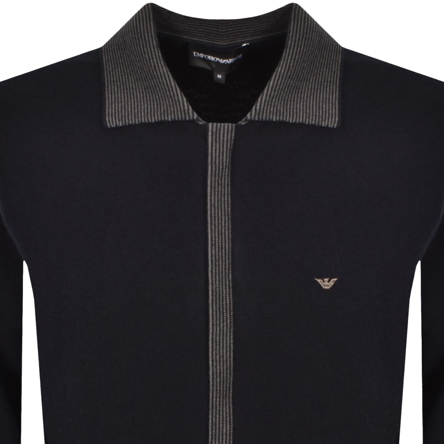Image number 2 for Emporio Armani Full Zip Wool Jumper Iconico Navy