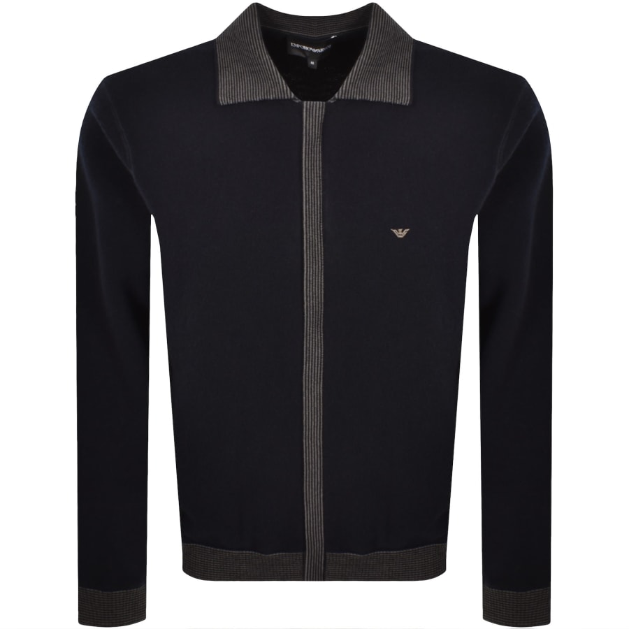 Image number 1 for Emporio Armani Full Zip Wool Jumper Iconico Navy