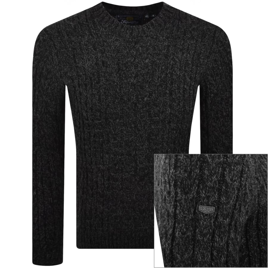 Image number 1 for Superdry Jacob Cable Knit Jumper Black