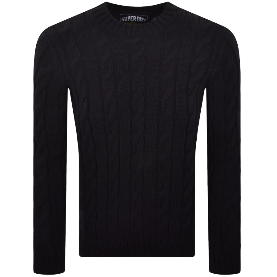 Image number 2 for Superdry Jacob Cable Knit Jumper Navy