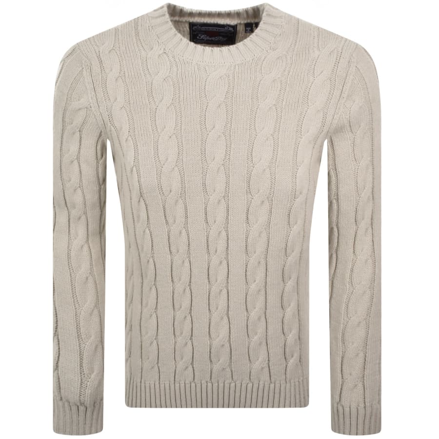 Image number 2 for Superdry Jacob Cable Knit Jumper Cream