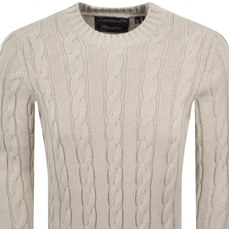 Image number 3 for Superdry Jacob Cable Knit Jumper Cream