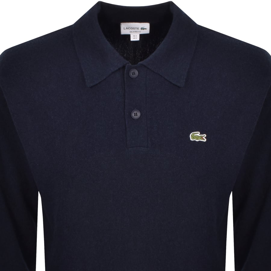 Image number 2 for Lacoste Long Sleeve Wool Knit Polo Navy