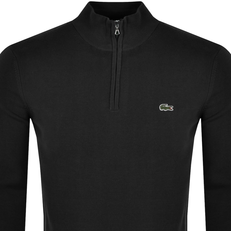 Image number 2 for Lacoste Quarter Zip Logo Knit Jumper Black