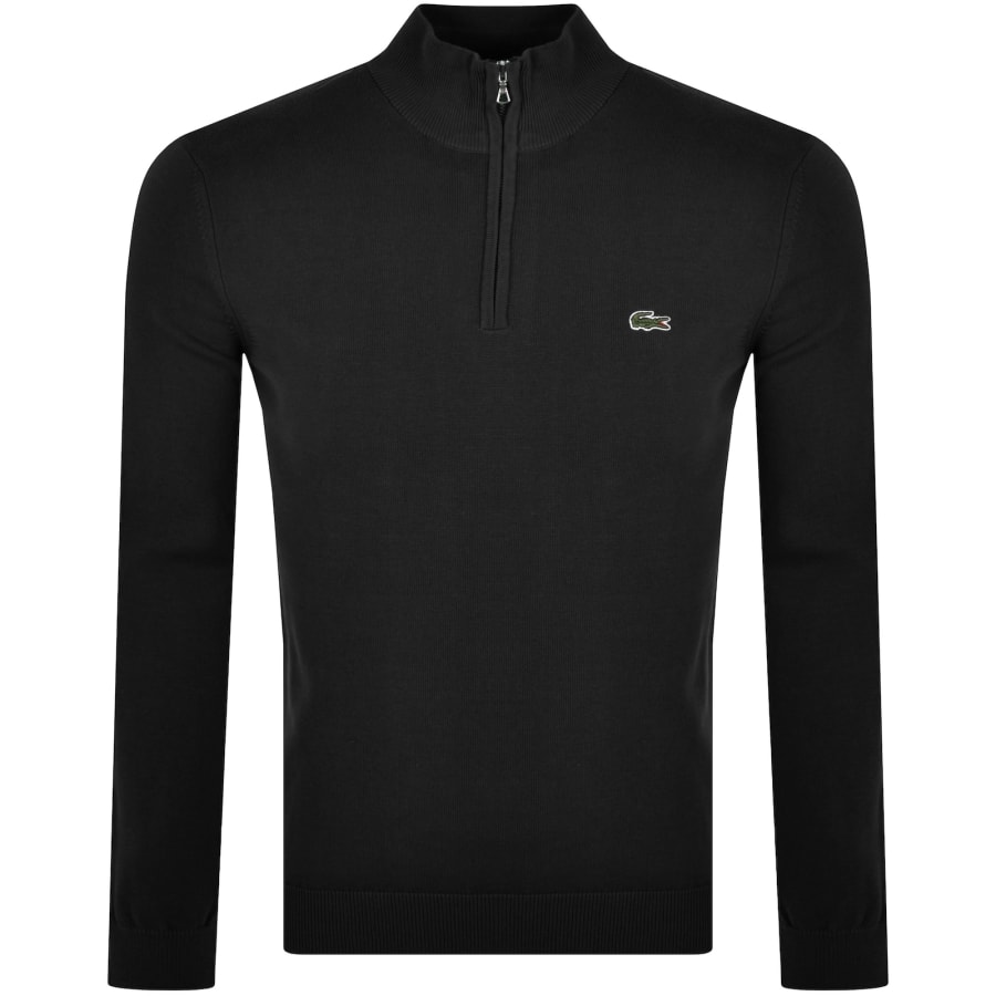 Image number 1 for Lacoste Quarter Zip Logo Knit Jumper Black