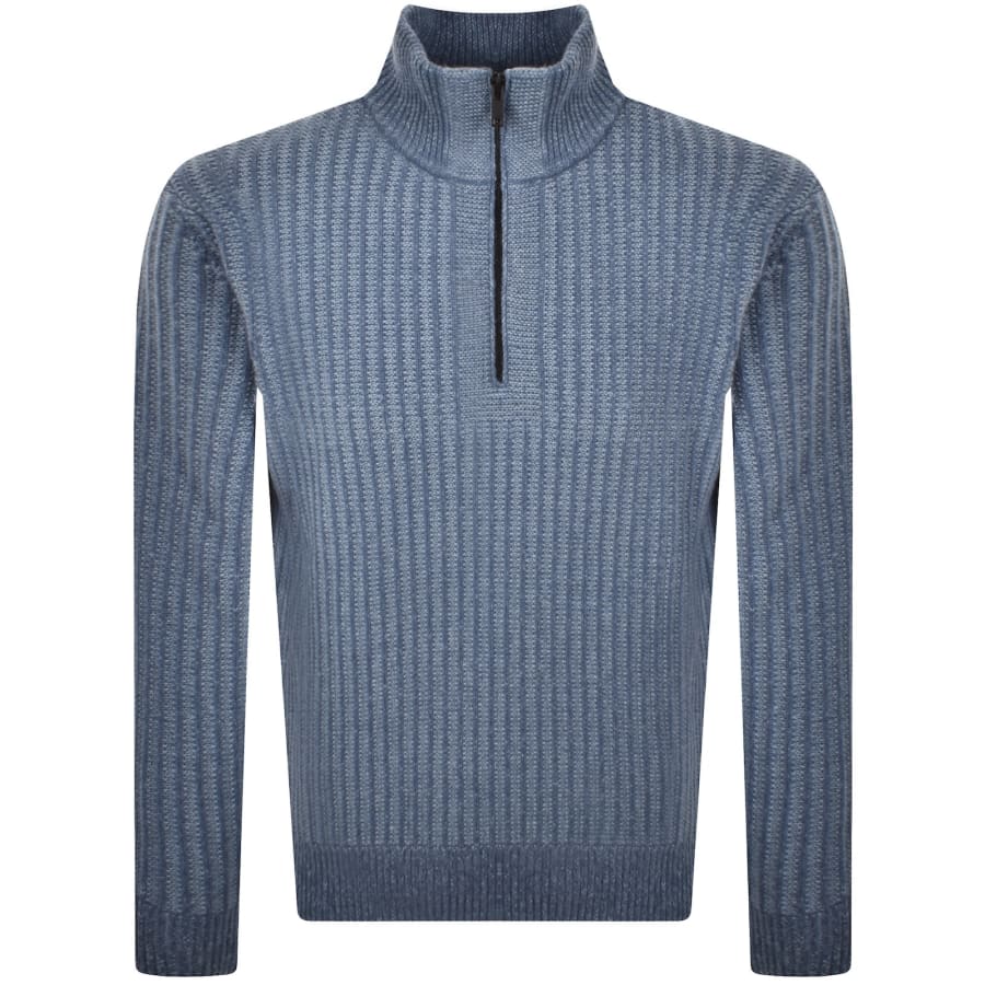 Image number 1 for BOSS Winter Quarter Zip Wool Jumper Blue
