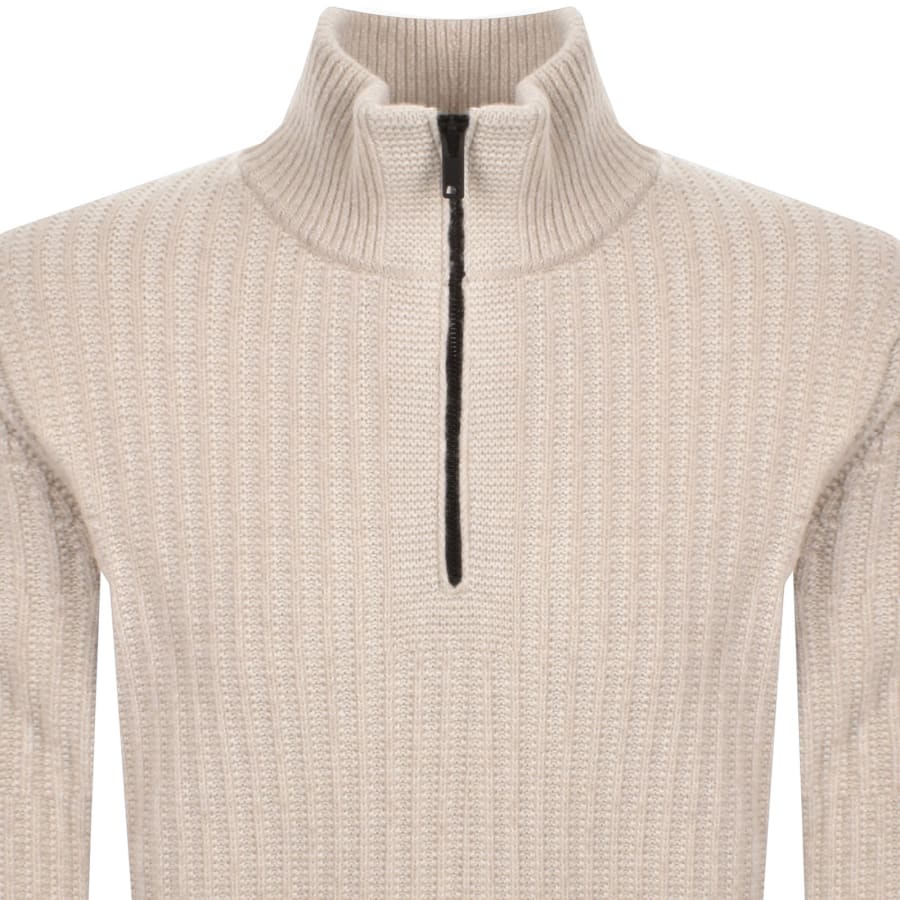 Image number 2 for BOSS Winter Quarter Zip Wool Jumper Beige
