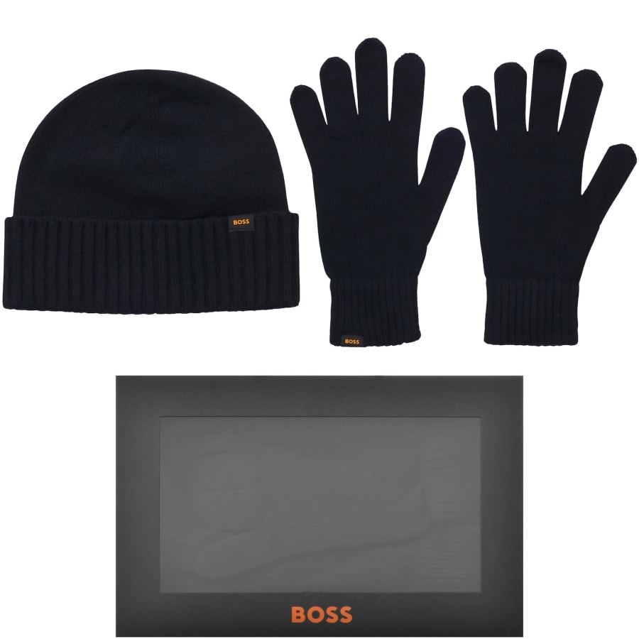 Image number 1 for BOSS Kalipso Beanie and Gloves Gift Set Navy