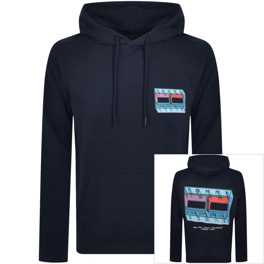 Image number 1 for Tommy Jeans Essential Flag Logo Hoodie Navy
