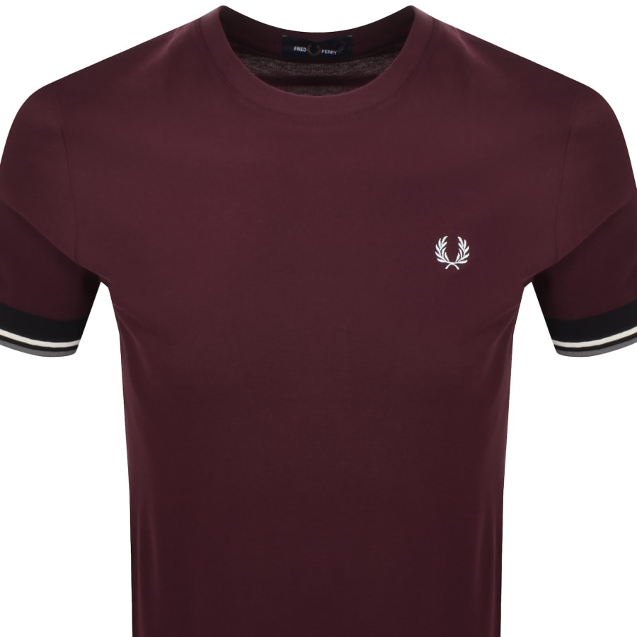 Image number 2 for Fred Perry Twin Tipped Cuff T Shirt Burgundy