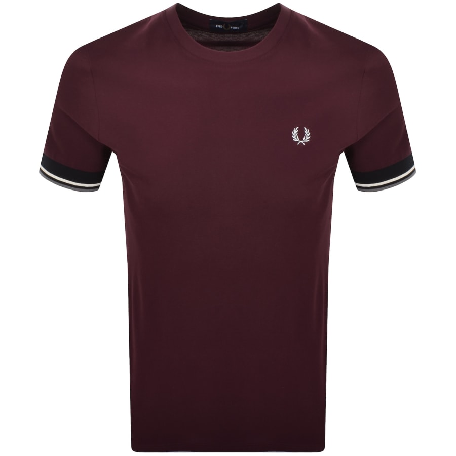 Image number 1 for Fred Perry Twin Tipped Cuff T Shirt Burgundy