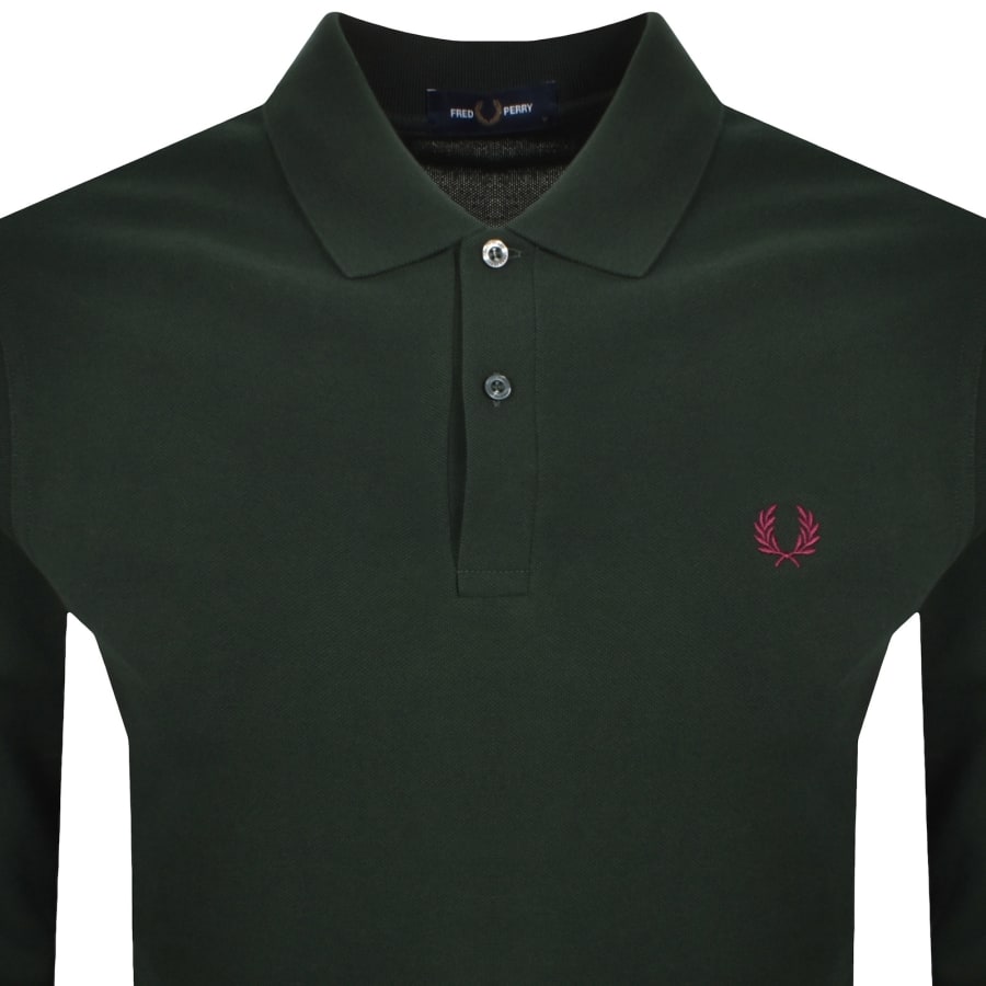 Image number 2 for Fred Perry Long Sleeved Pique Polo T Shirt Green