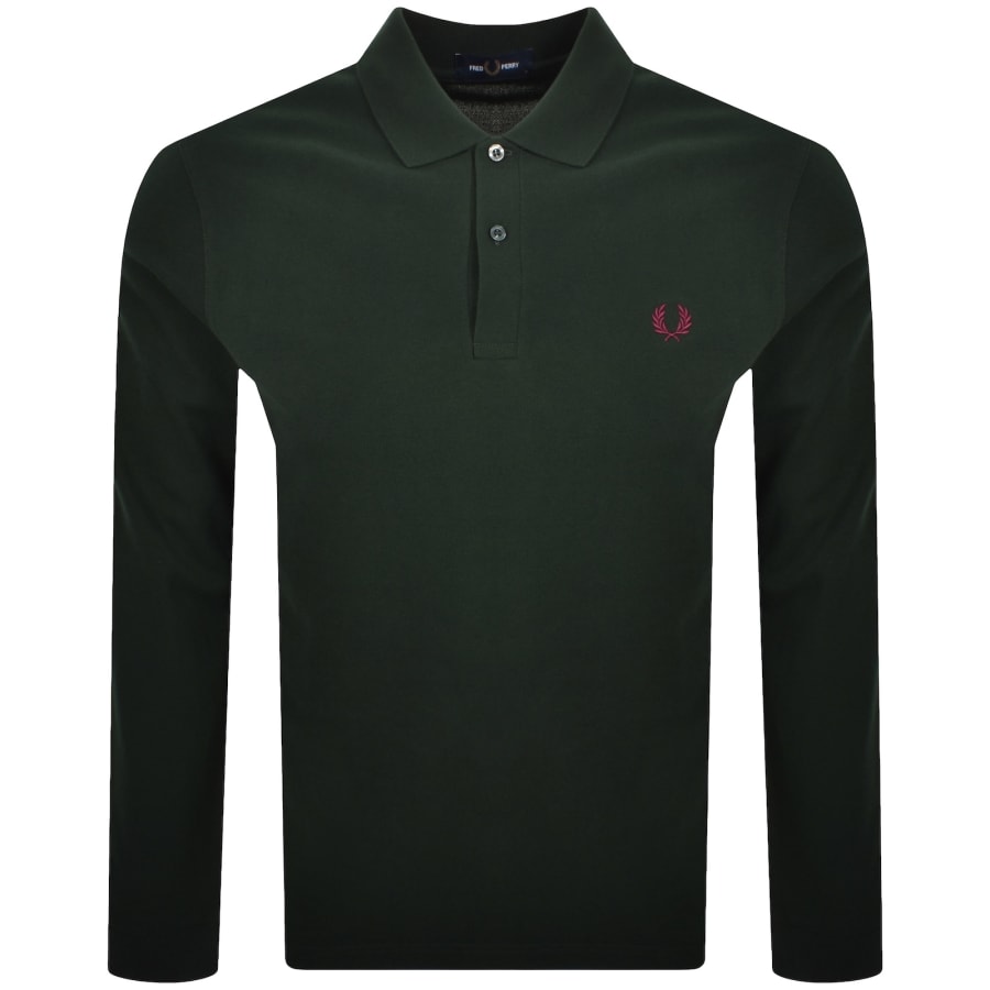 Image number 1 for Fred Perry Long Sleeved Pique Polo T Shirt Green