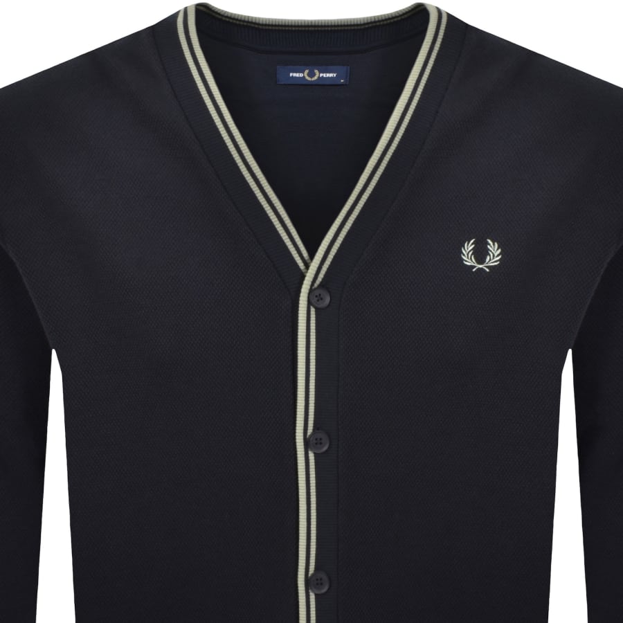 Image number 2 for Fred Perry Texture Knit Cardigan Navy