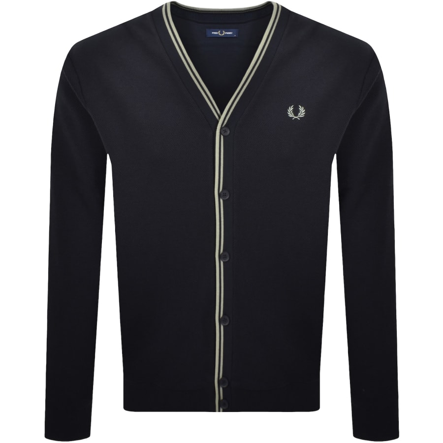 Image number 1 for Fred Perry Texture Knit Cardigan Navy