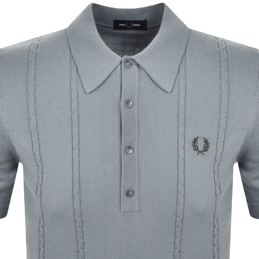 Image number 2 for Fred Perry Cable Knit Polo Shirt Blue