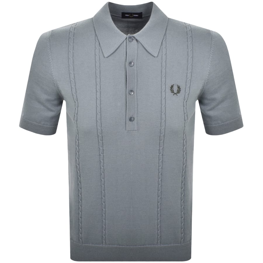 Image number 1 for Fred Perry Cable Knit Polo Shirt Blue