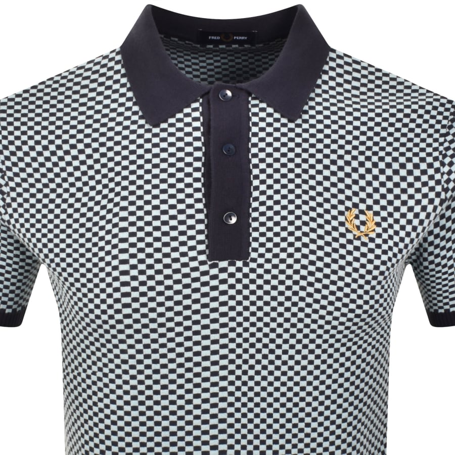 Image number 2 for Fred Perry Checkerboard Knit Polo Shirt Navy