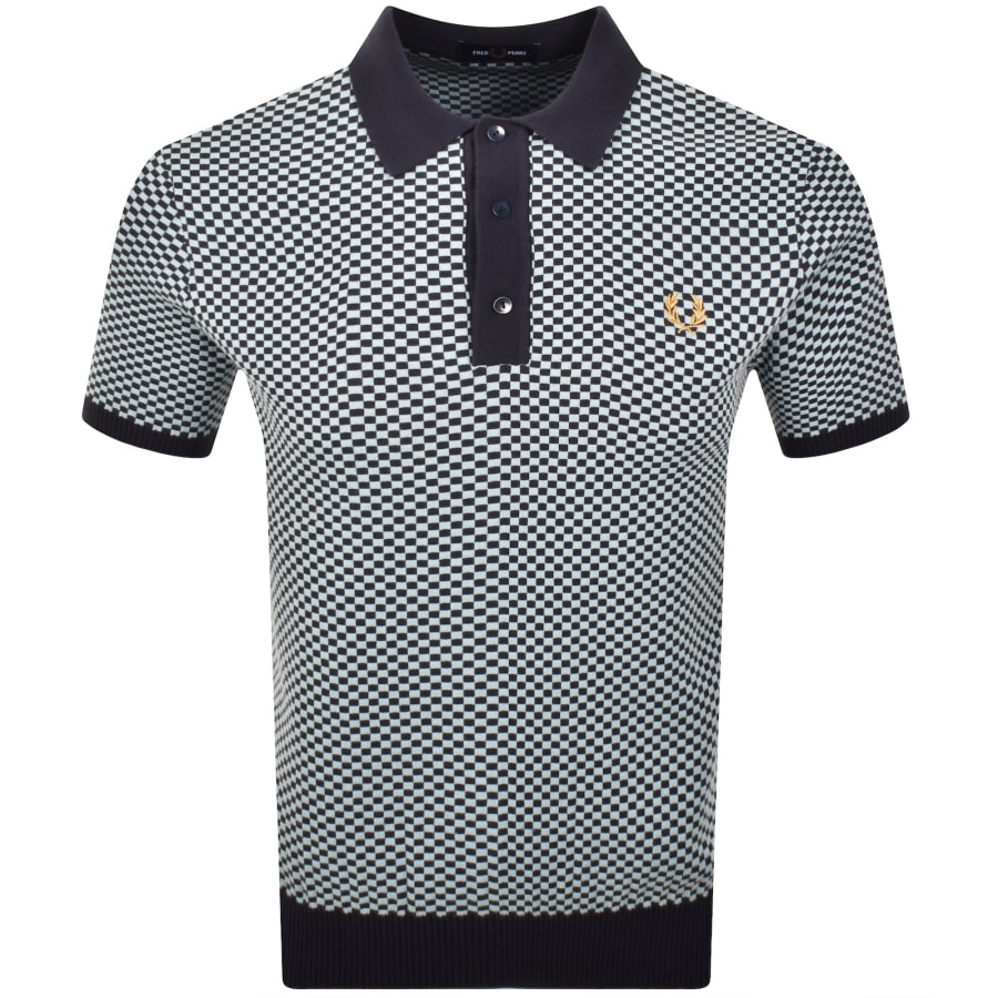 Image number 1 for Fred Perry Checkerboard Knit Polo Shirt Navy