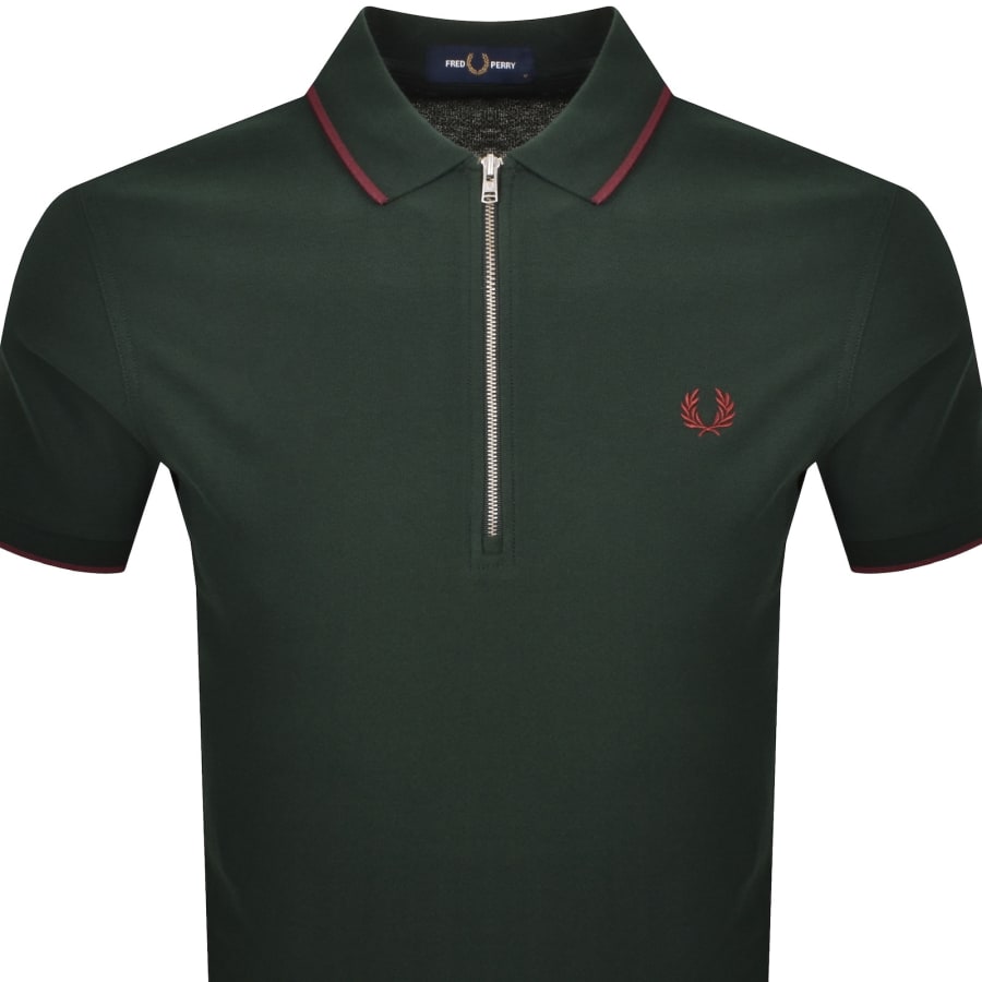 Image number 2 for Fred Perry Zip Neck Crepe Polo Green