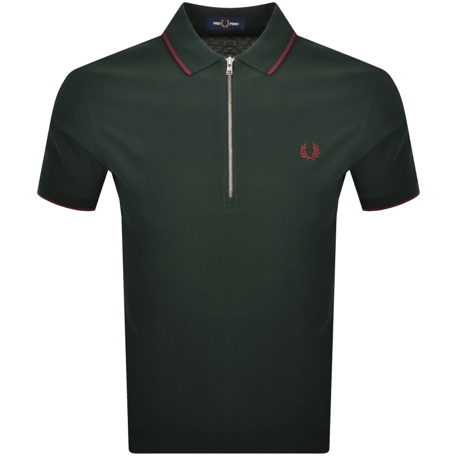 Image number 1 for Fred Perry Zip Neck Crepe Polo Green