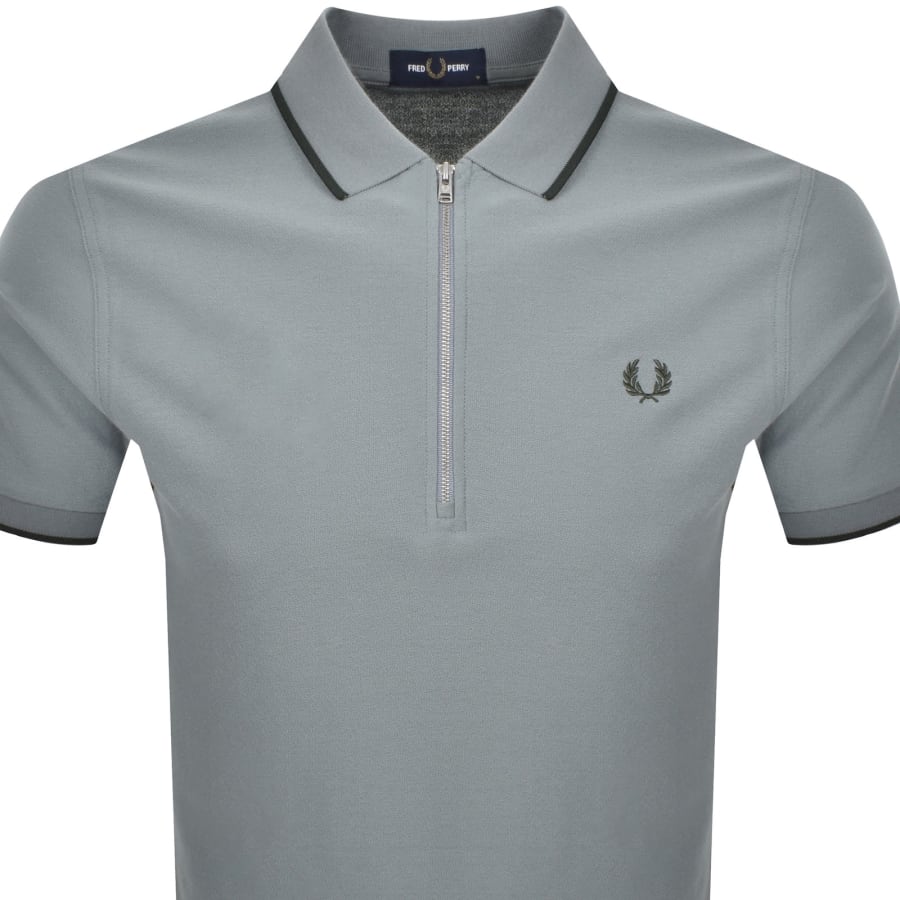 Image number 2 for Fred Perry Zip Neck Crepe Polo Stockport Blue
