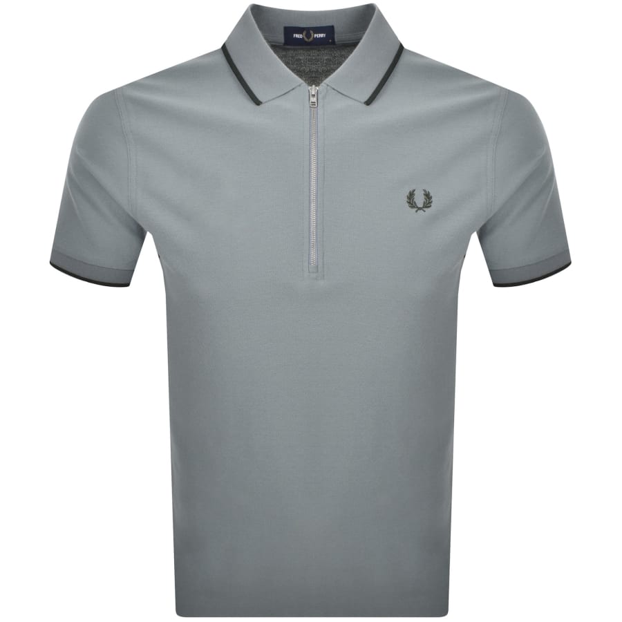 Image number 1 for Fred Perry Zip Neck Crepe Polo Stockport Blue