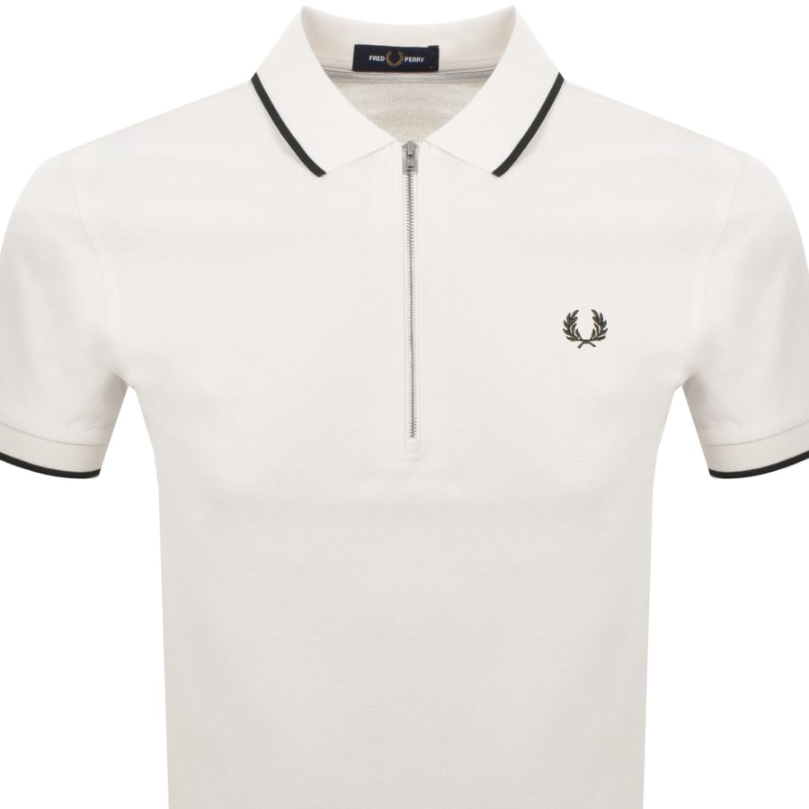 Image number 2 for Fred Perry Zip Neck Crepe Polo Ecru
