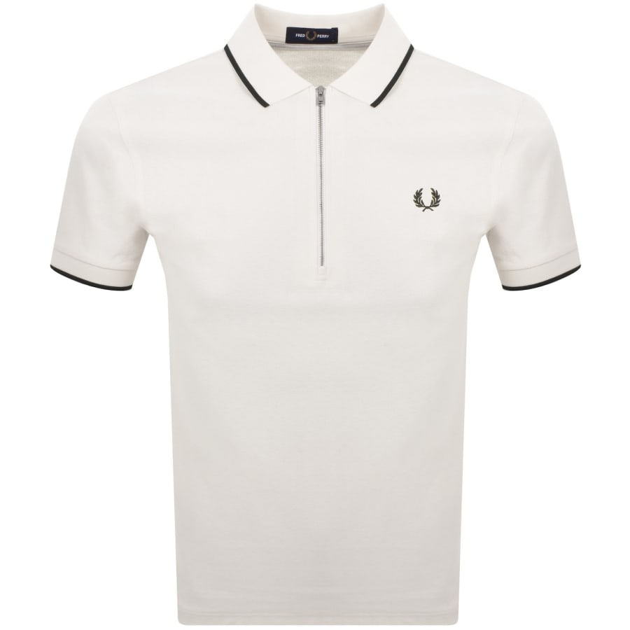 Image number 1 for Fred Perry Zip Neck Crepe Polo Ecru