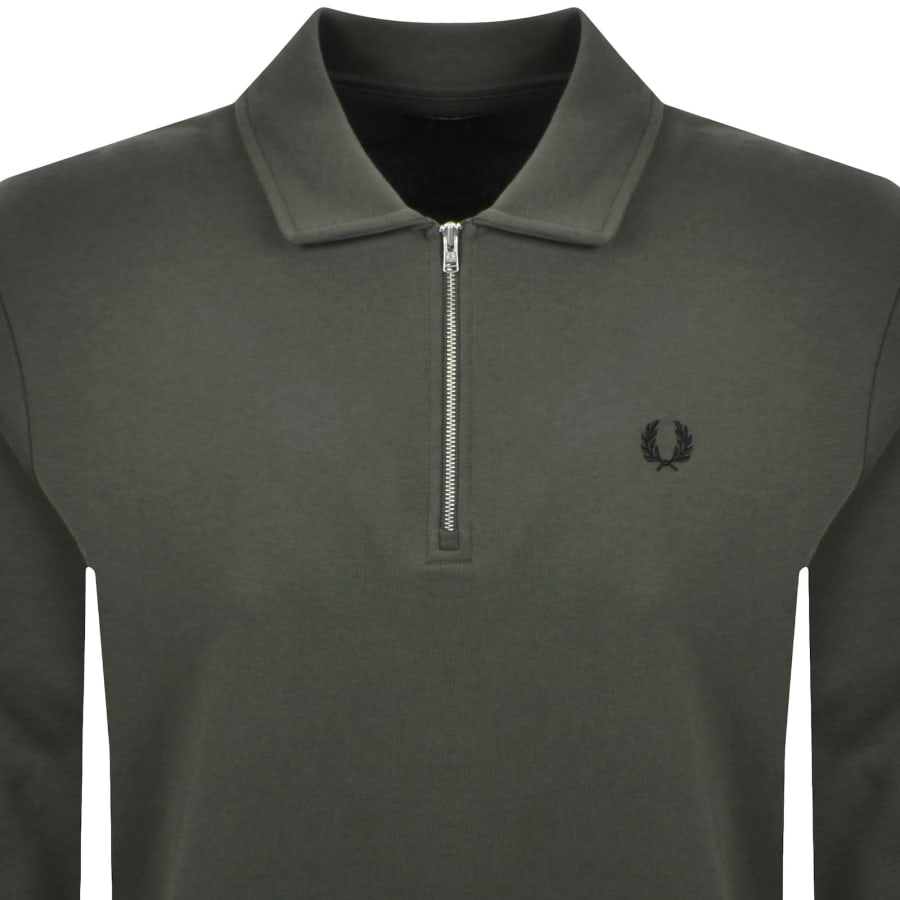 Image number 2 for Fred Perry Collared Sweatshirt Green