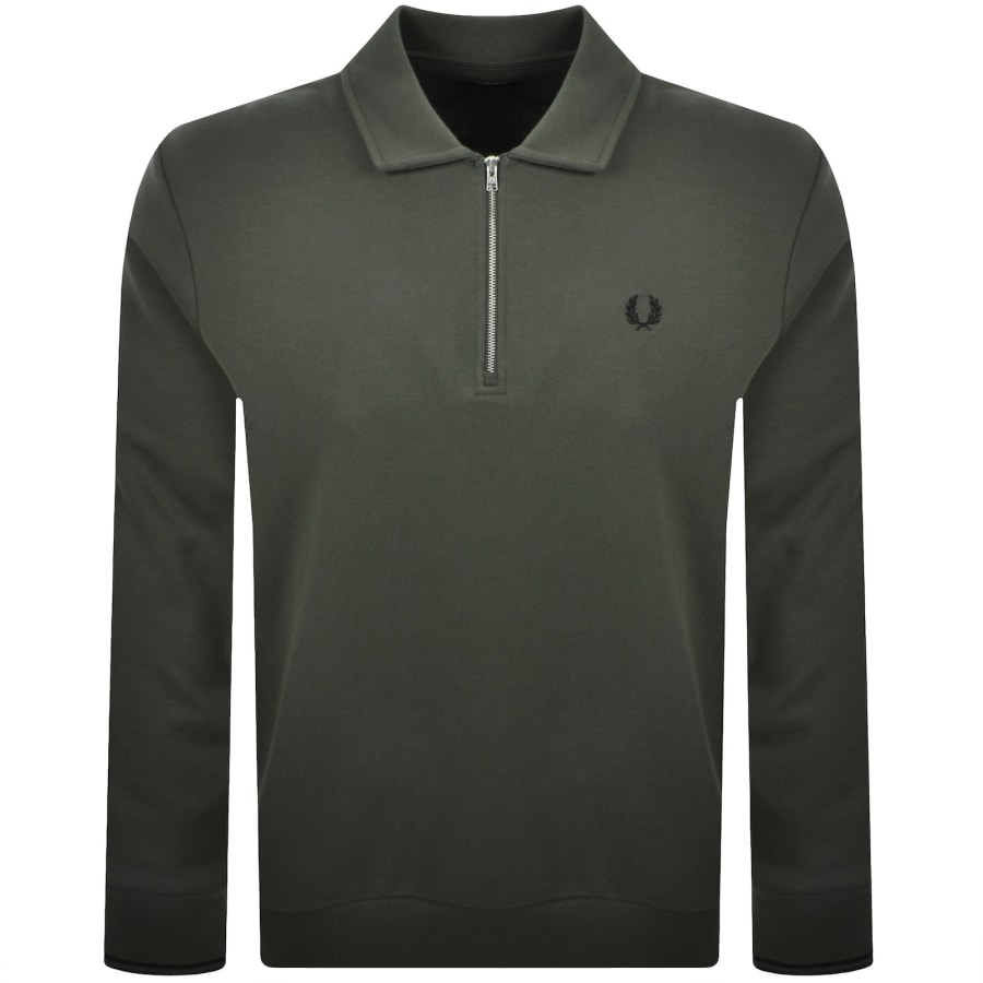 Image number 1 for Fred Perry Collared Sweatshirt Green
