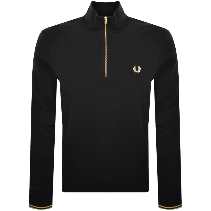 Image number 2 for Fred Perry Stripe Tape Half Zip Sweatshirt Black
