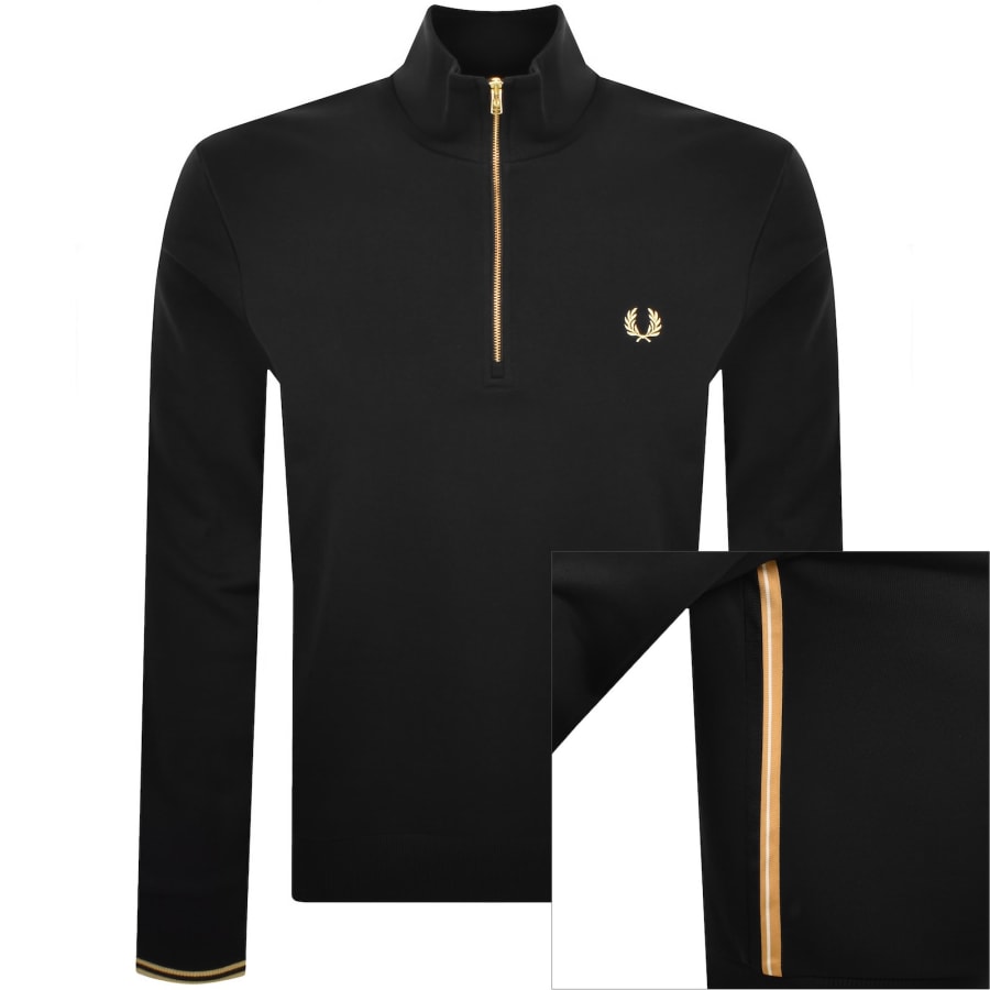 Image number 1 for Fred Perry Stripe Tape Half Zip Sweatshirt Black