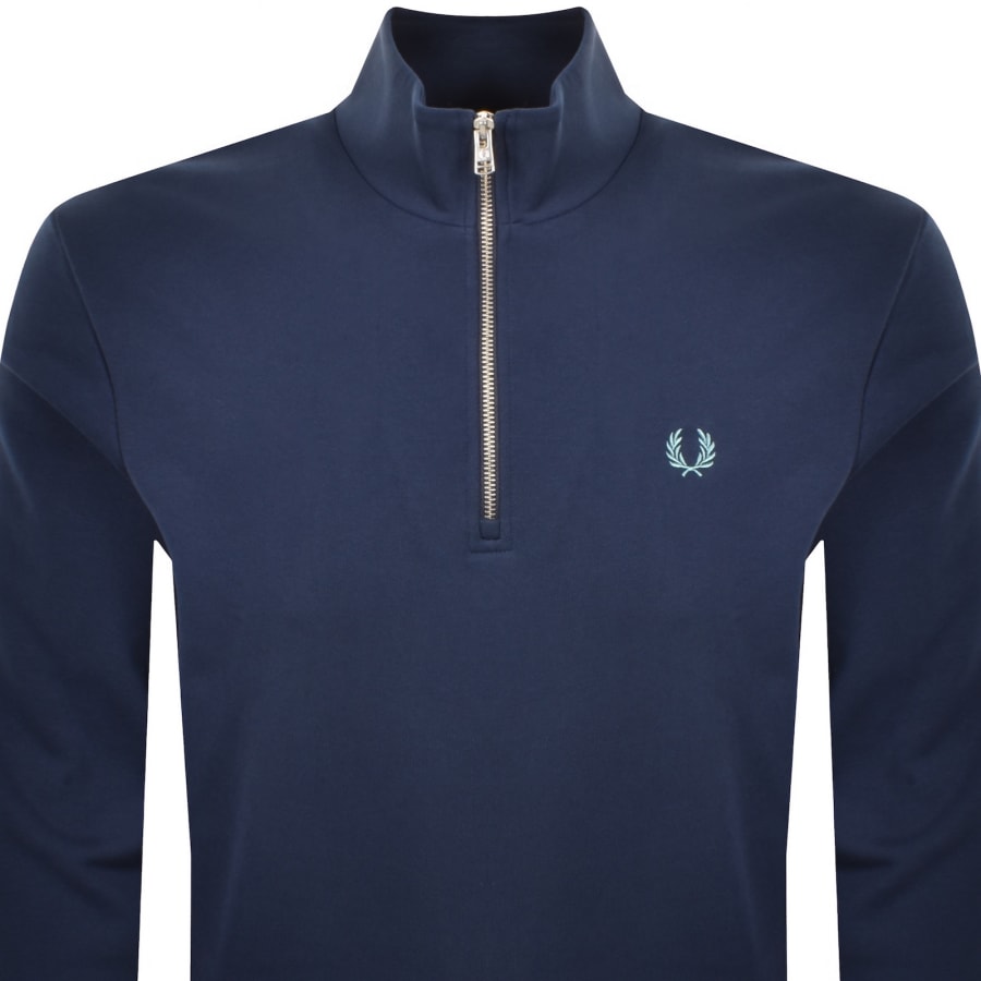 Image number 2 for Fred Perry Half Zip Sweatshirt Tennis Blue